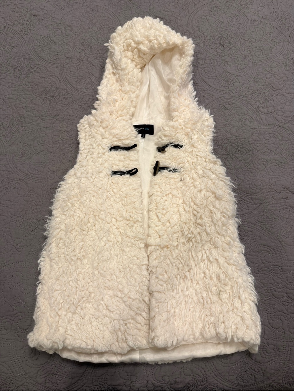 Takara Cream Faux Shearling Hooded Vest with Toggle Closures